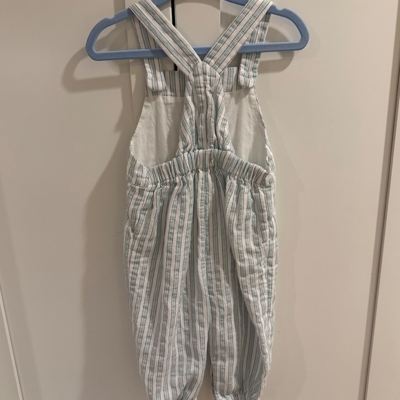 Mango Striped Cotton Dungarees, 9-12M, Like New - Picture 6 of 7